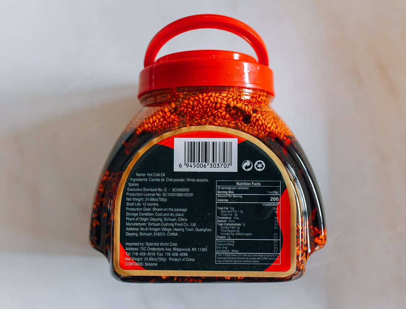 Szechuan Flavor Hot Chili Oil Ingredients