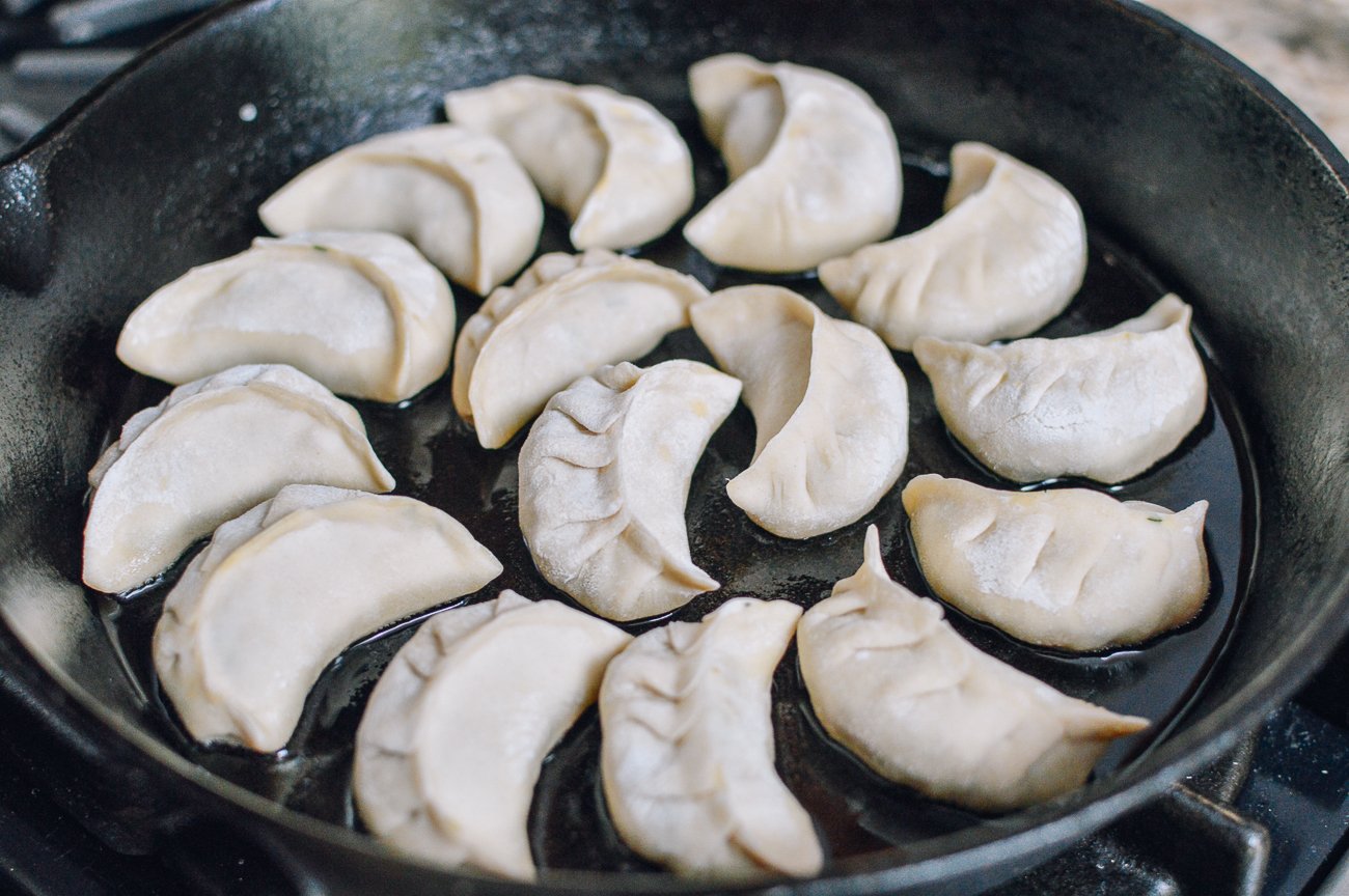 dumplings in frying pan