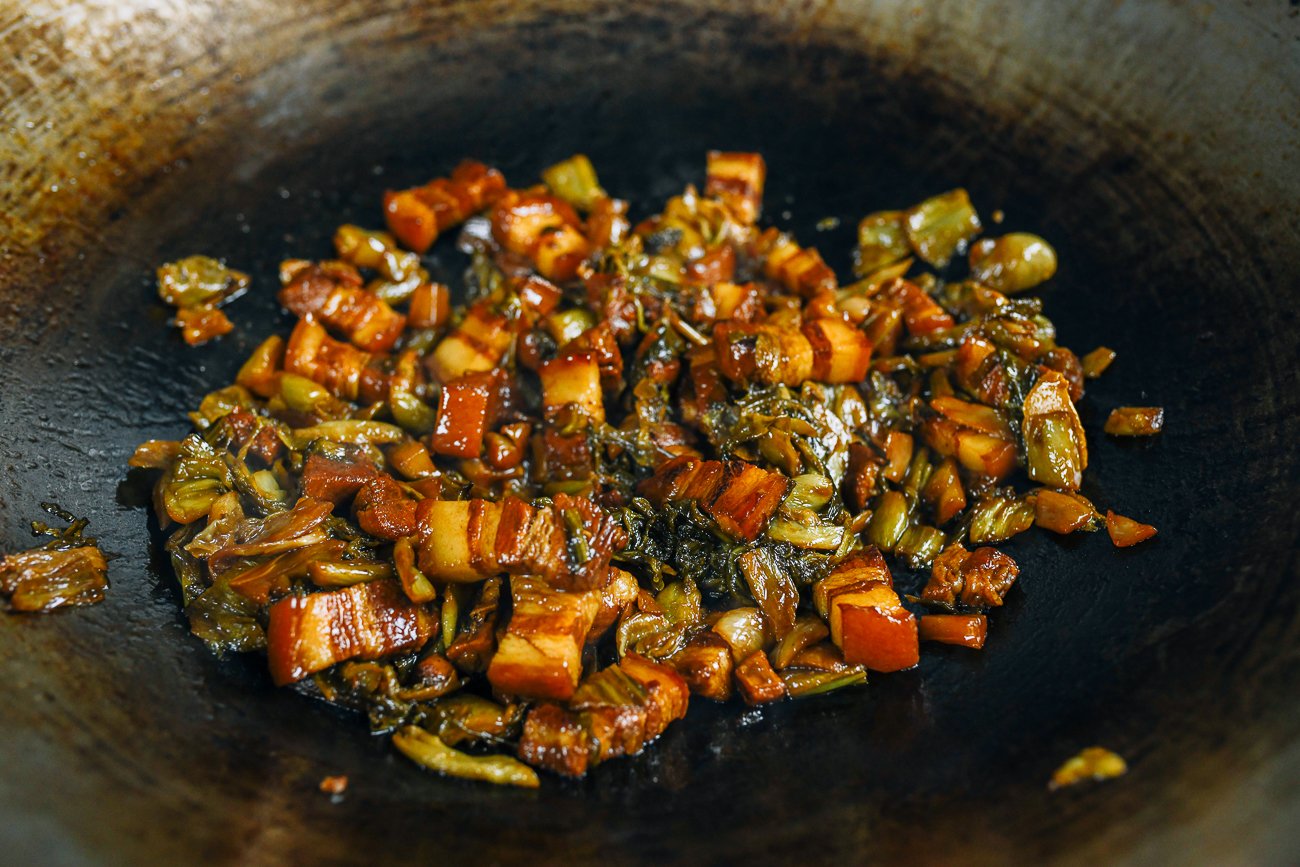 Chinese braised pork belly with sour pickled mustard greens recipe