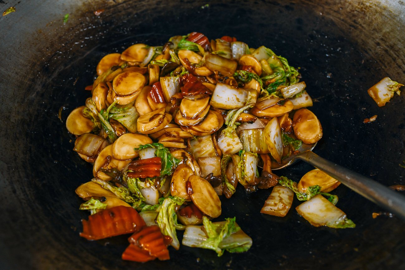 stir-fried rice cakes with mixed vegetables