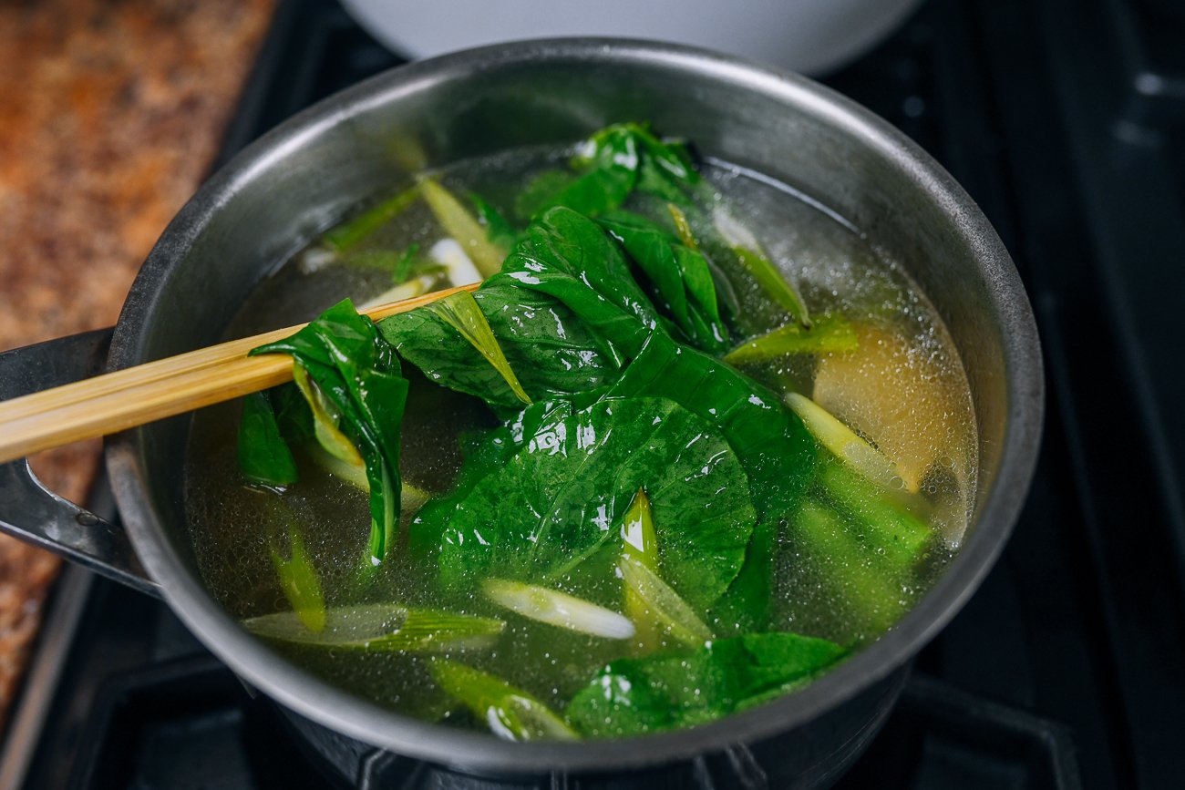 cooking choy sum in chicken broth
