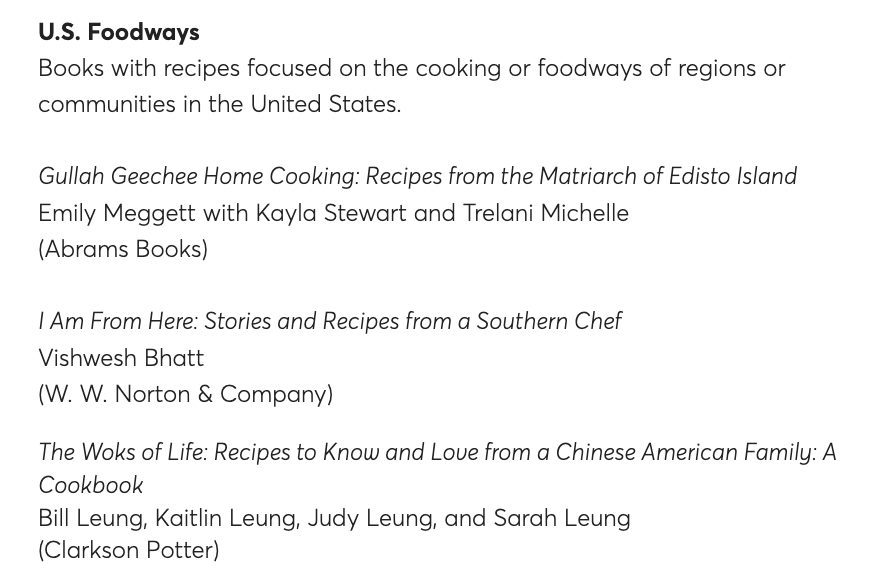James Beard Media US Foodways Award Nominees