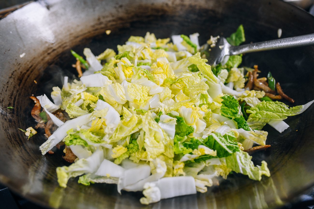 napa cabbage in wok