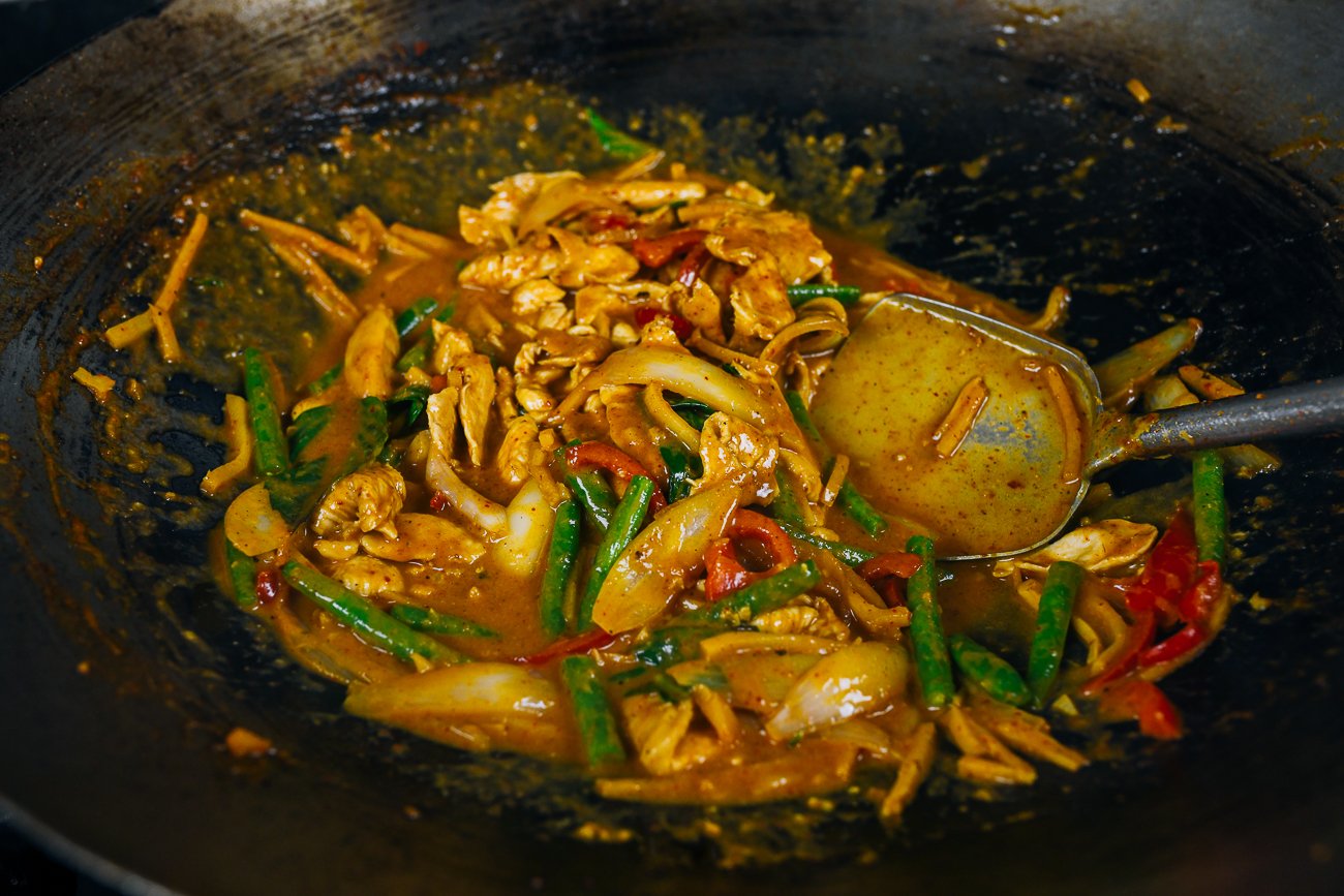 Thai Red Curry Chicken in wok