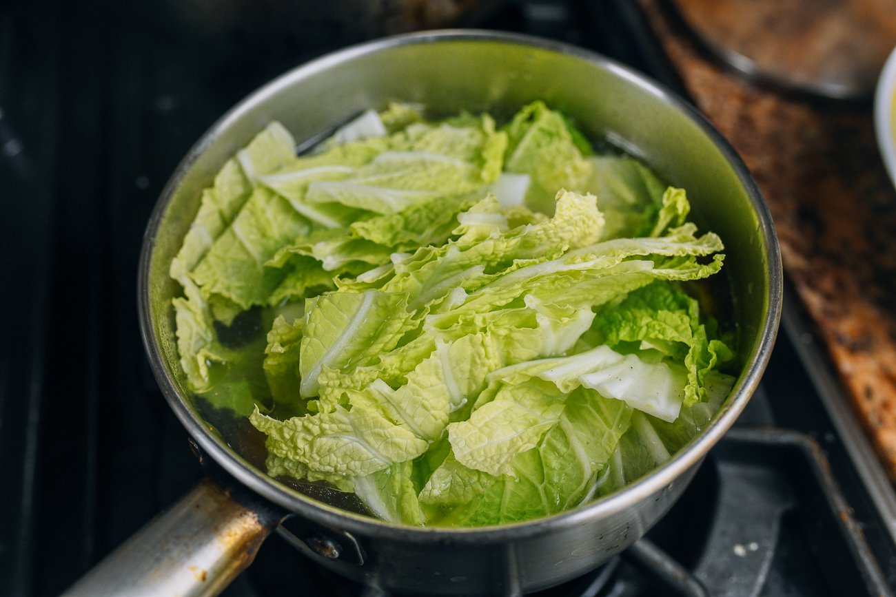 adding napa cabbage to soup