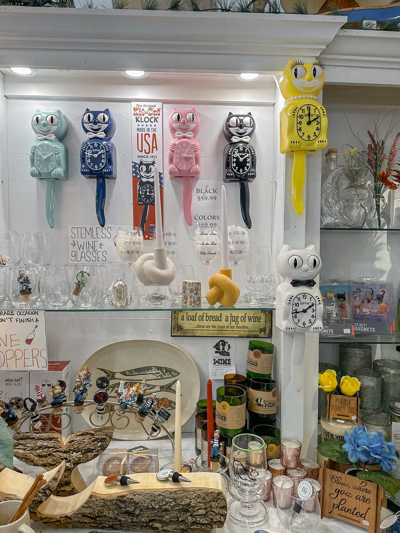 Vintage Kit-cat clocks at a shop in Kennebunkport