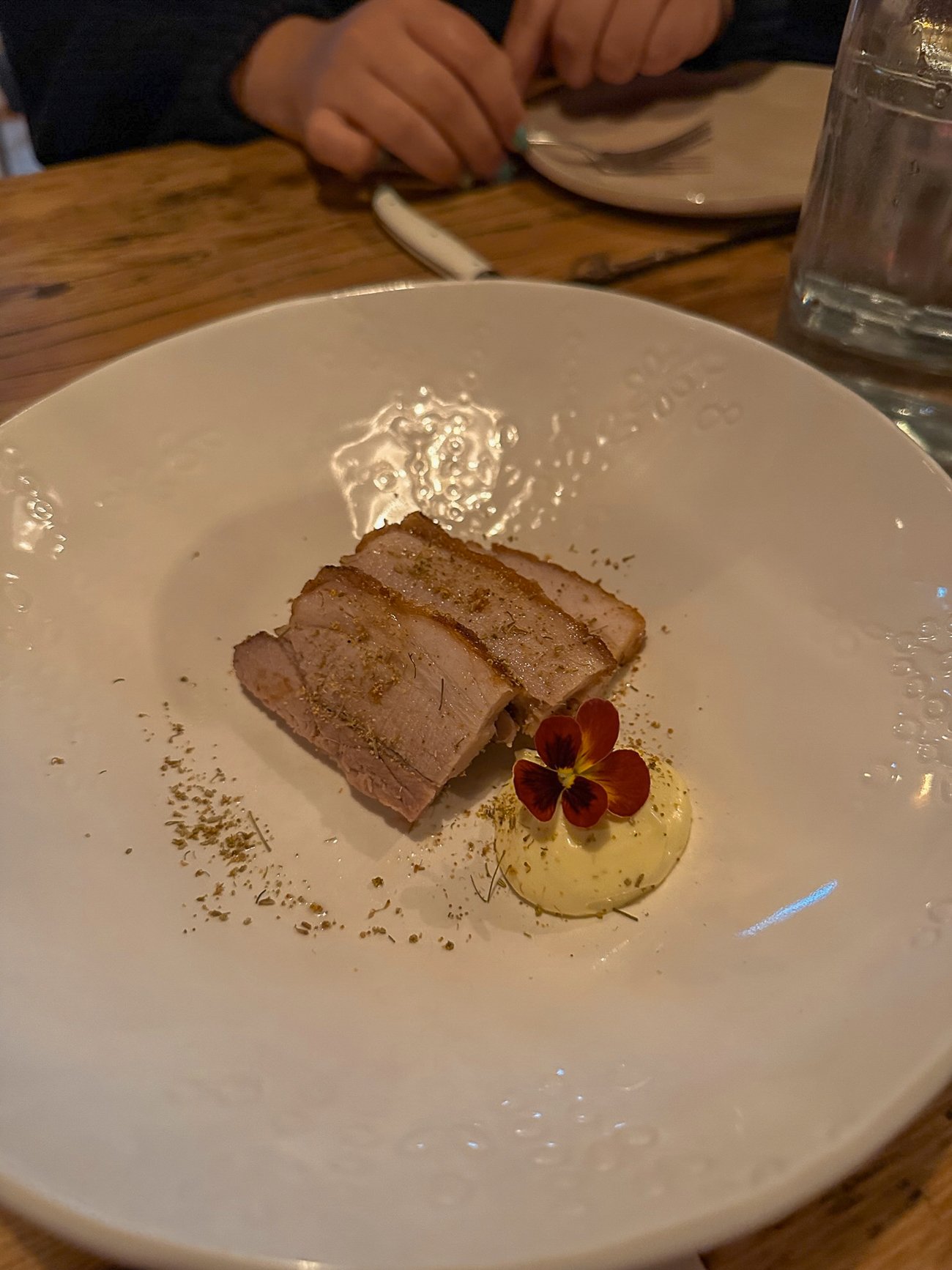 Crispy pork belly with fennel pollen and mayonnaise at The Lost Kitchen