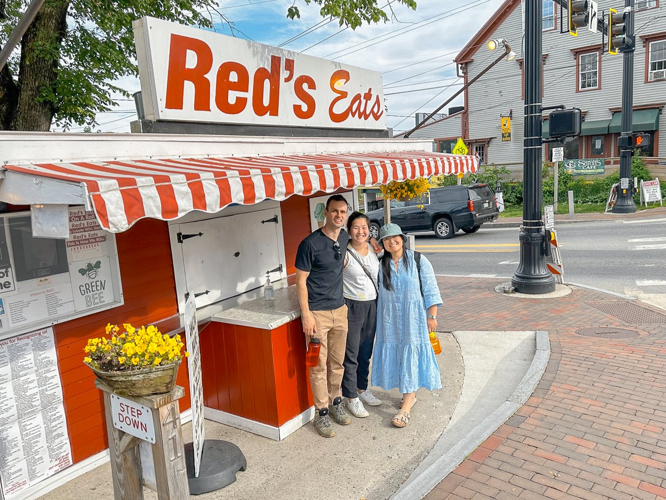 Sarah, Kaitlin, and Justin in front of Red's Eats in Wiscasset