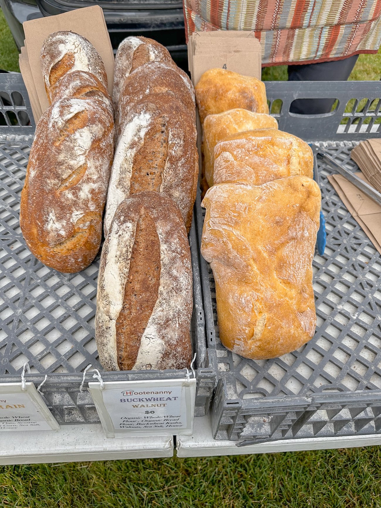 Loaves of freshly baked bread at the Boothbay Harbor farmer's market