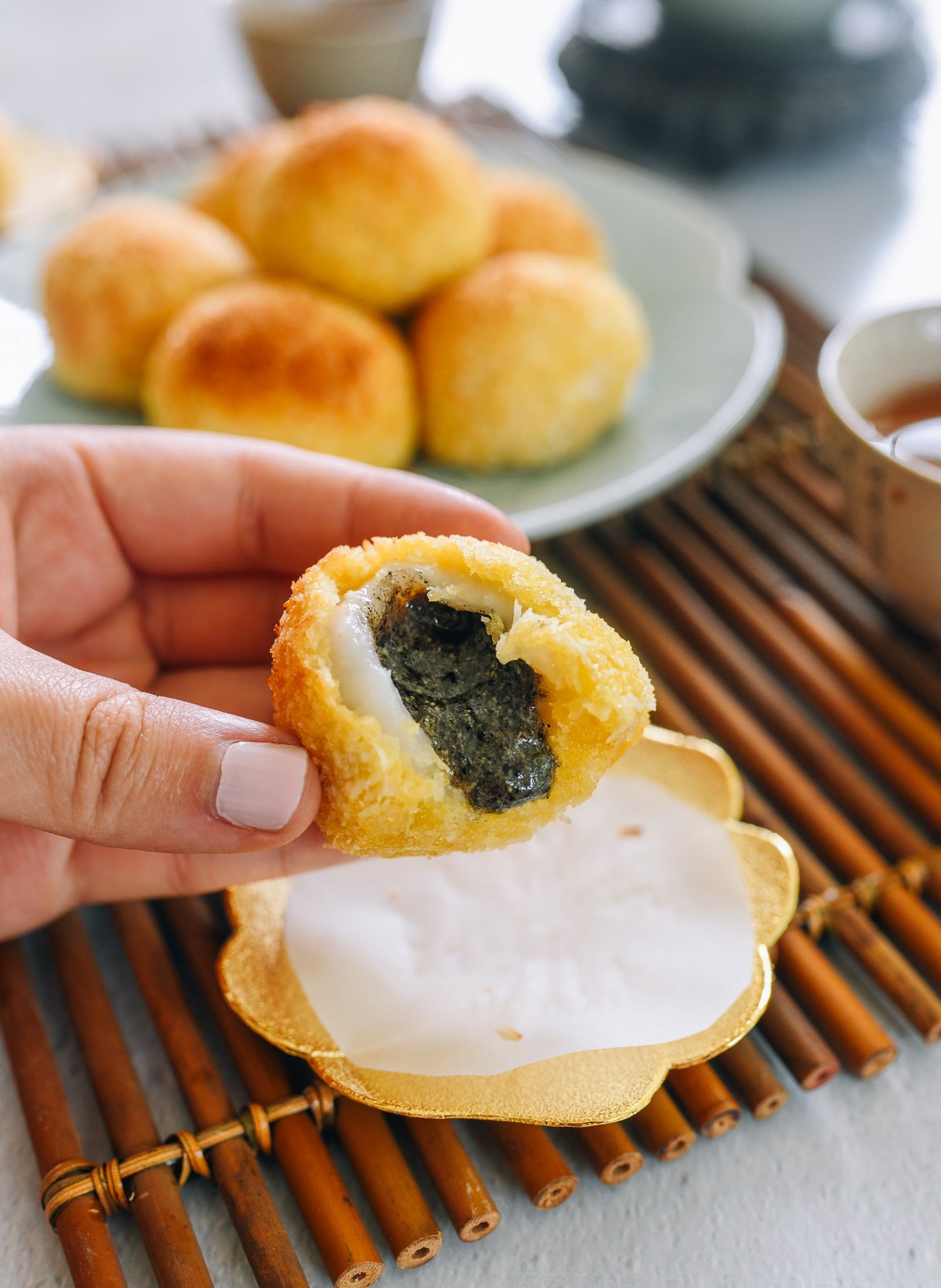 Crispy Tang Yuan (sweet glutinous rice balls with black sesame filling) in an Air Fryer