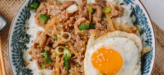 Gyudon with Egg Over Rice