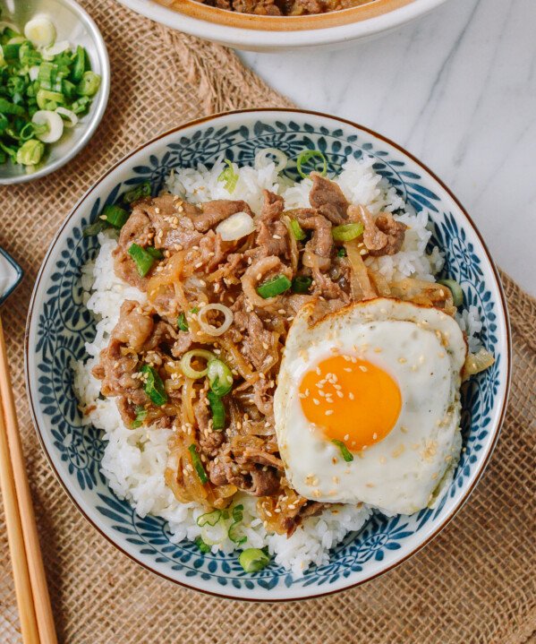 Gyudon with Egg Over Rice