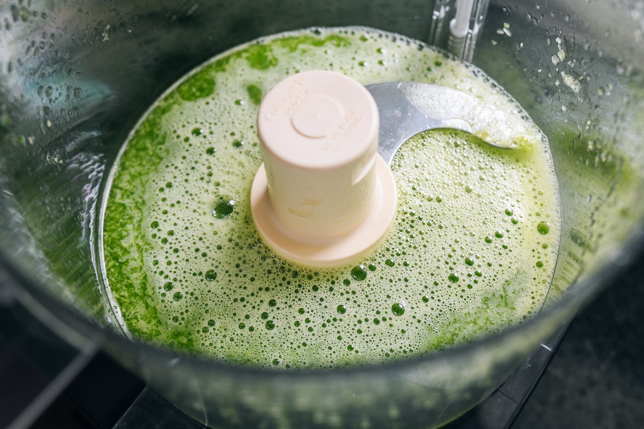 pureed scallions and ginger with water in food processor