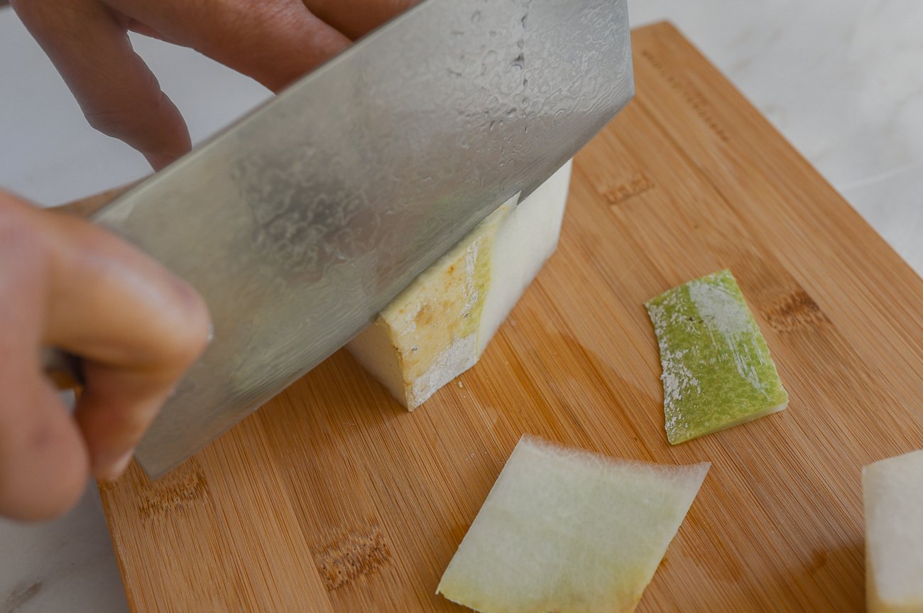 trimming skin off of winter melon