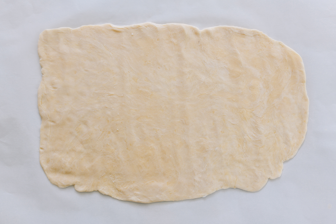 water and oil dough rolled into rectangle