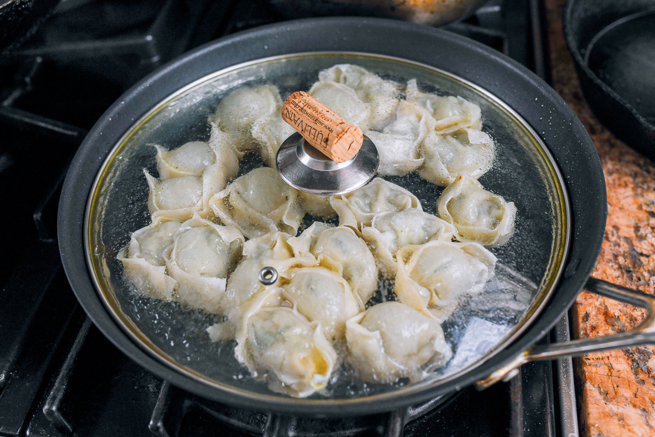 Wontons in covered pan