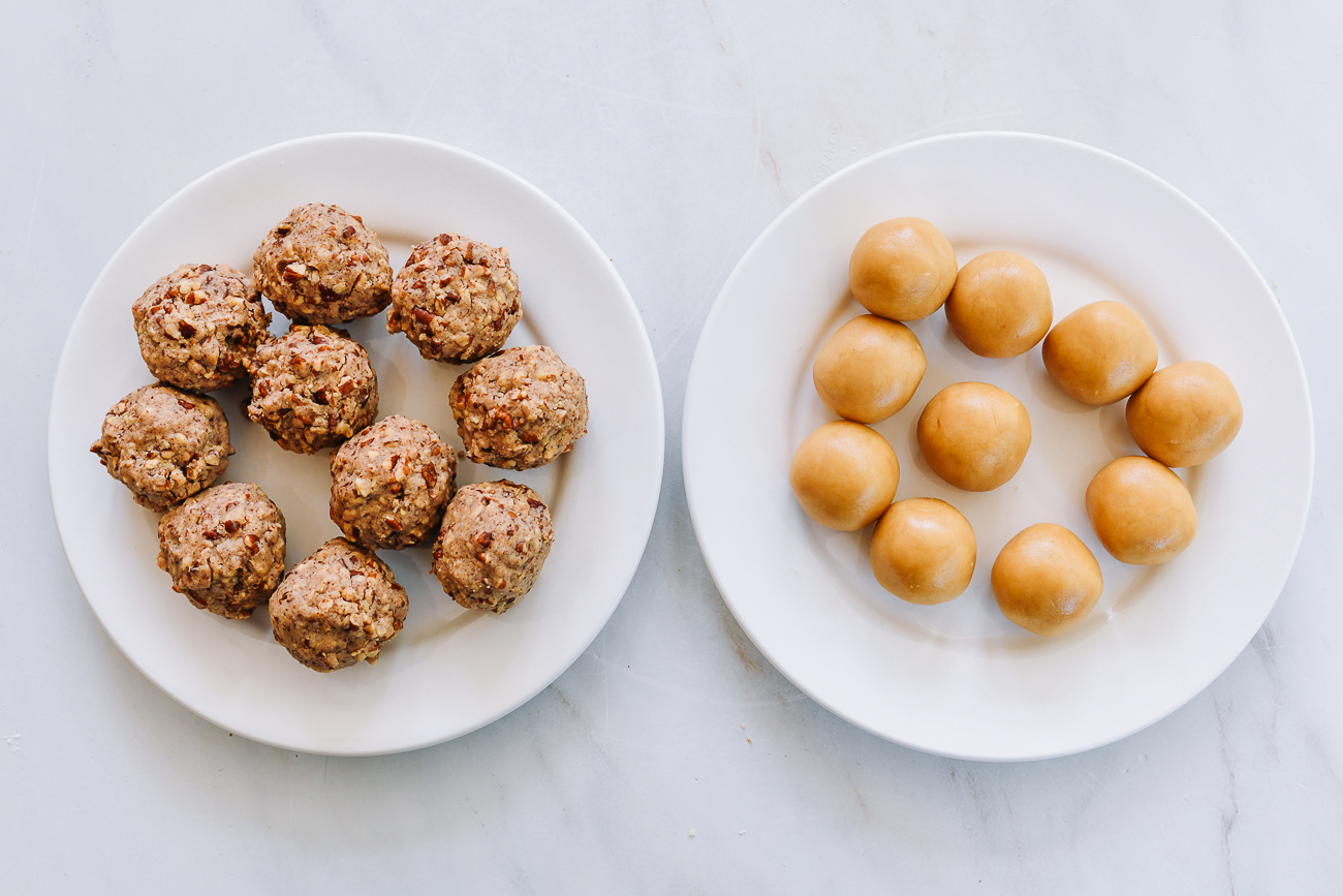 filling balls and dough balls for pecan mooncakes