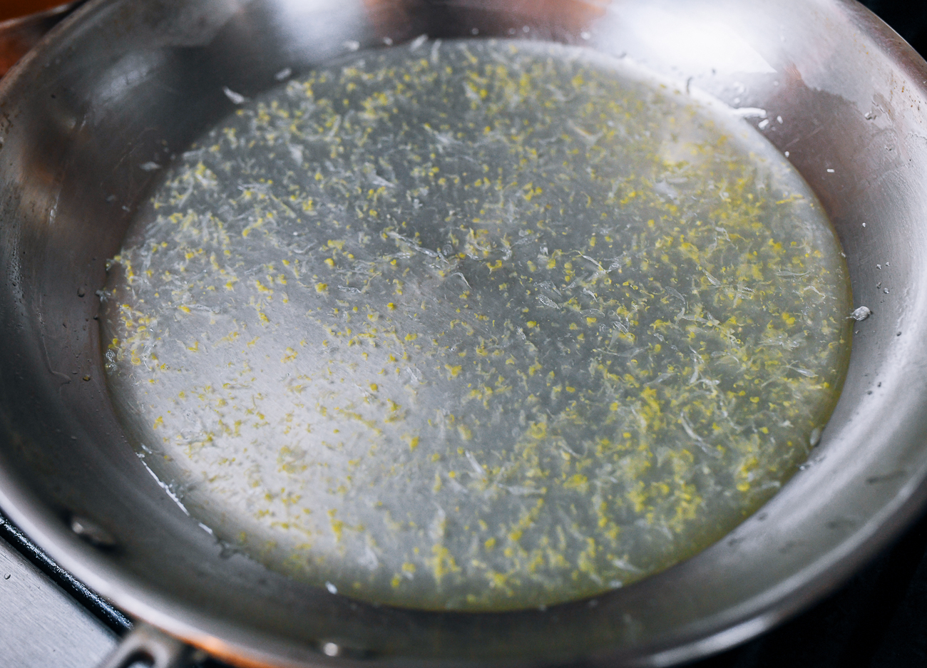 lemon juice and zest in pan