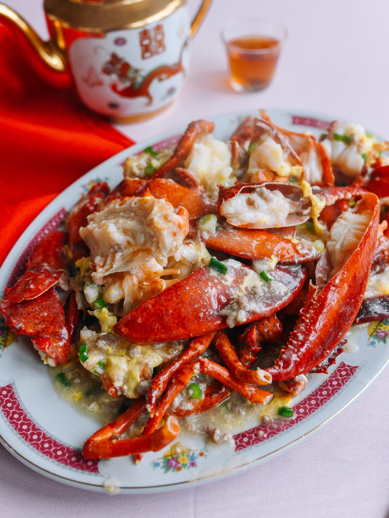 Lobster Cantonese on platter
