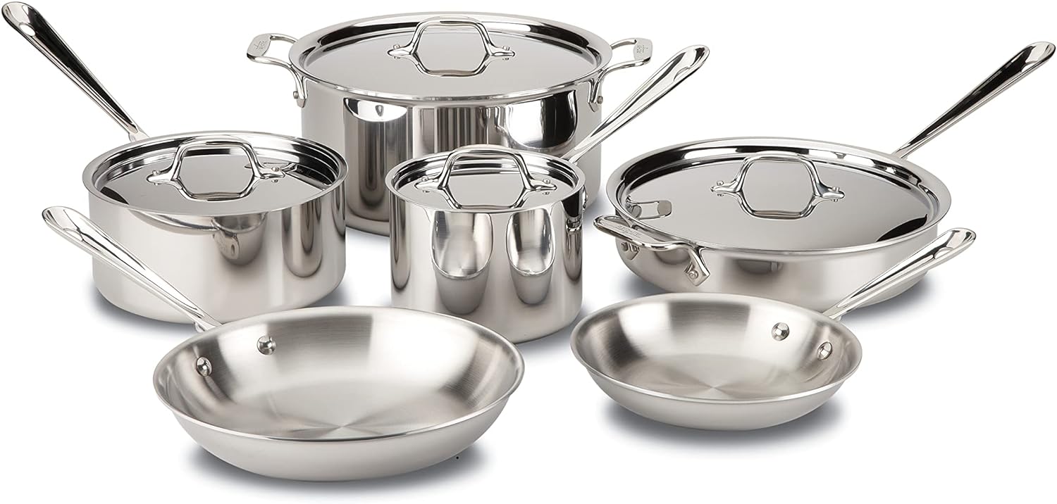 all-clad stainless steel cookware set with 6 pans 
