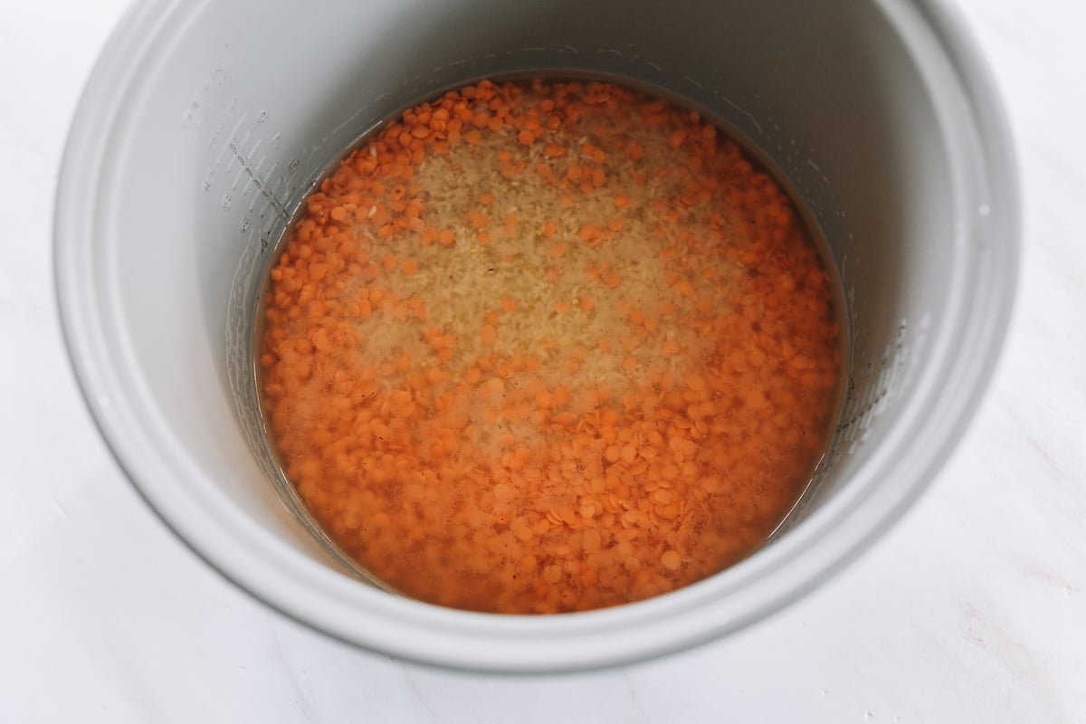 Lentil Rice - The Woks of Life 5 lentils, rice, quinoa, and water in rice cooker pot