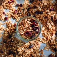 cranberry almond granola in mason jar