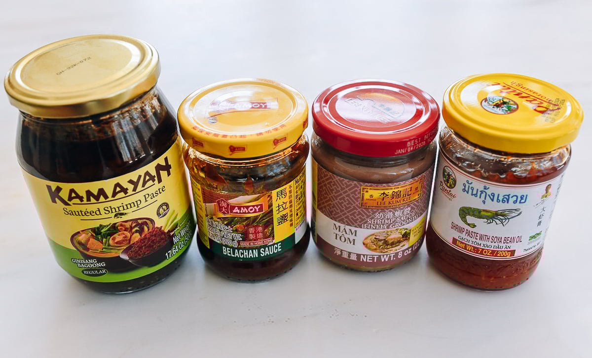 various jars of shrimp paste and sauce