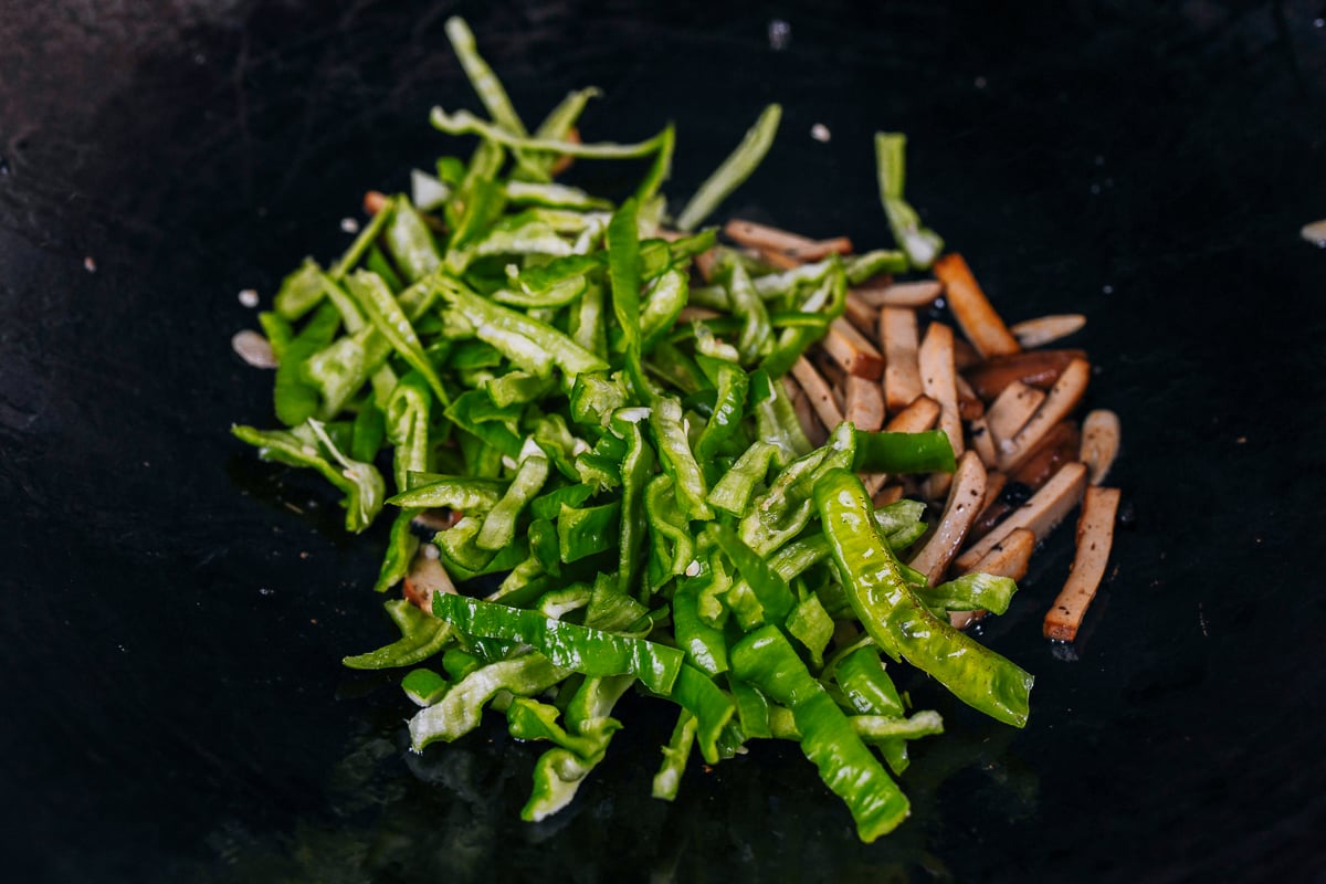 peppers added to pressed tofu