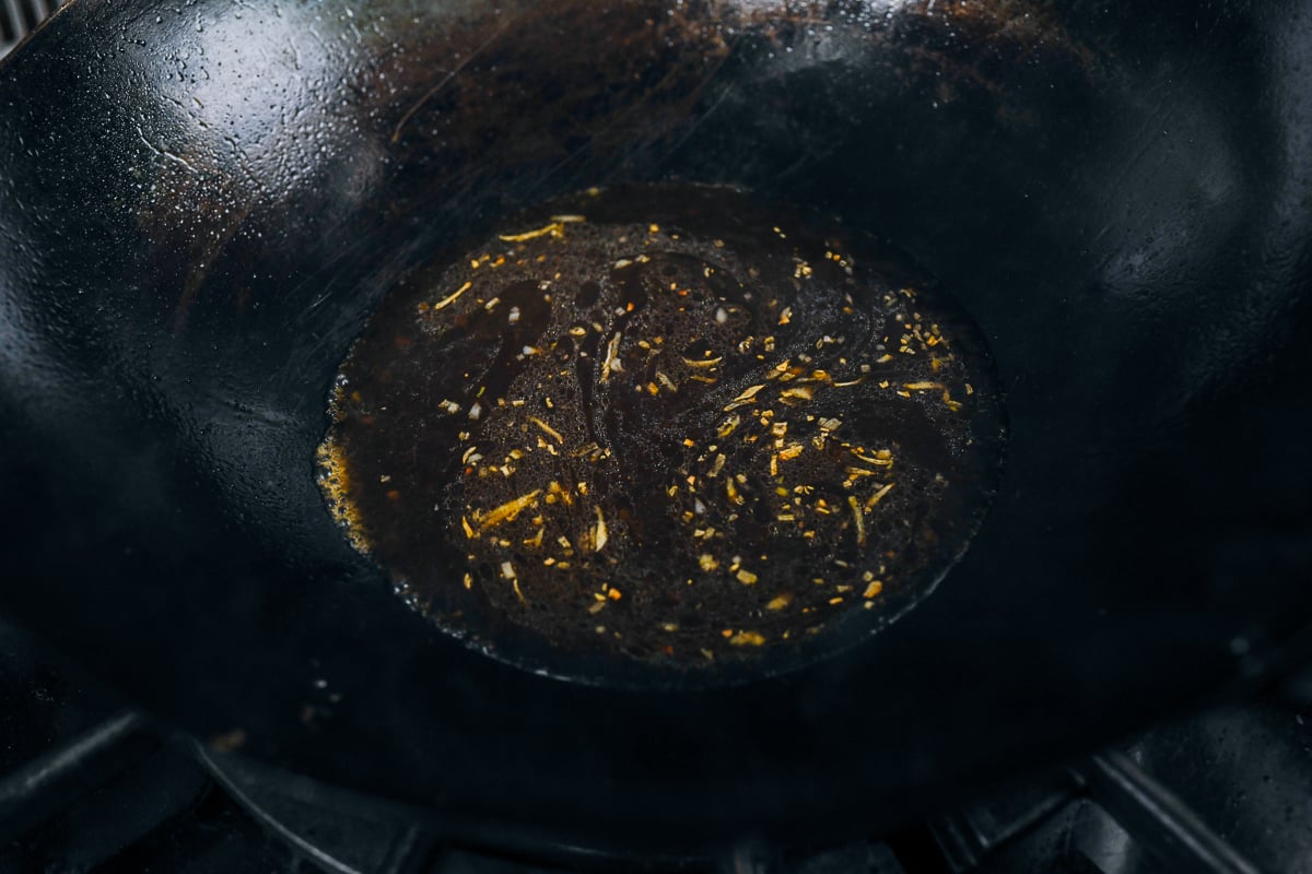 sauce mixture in wok