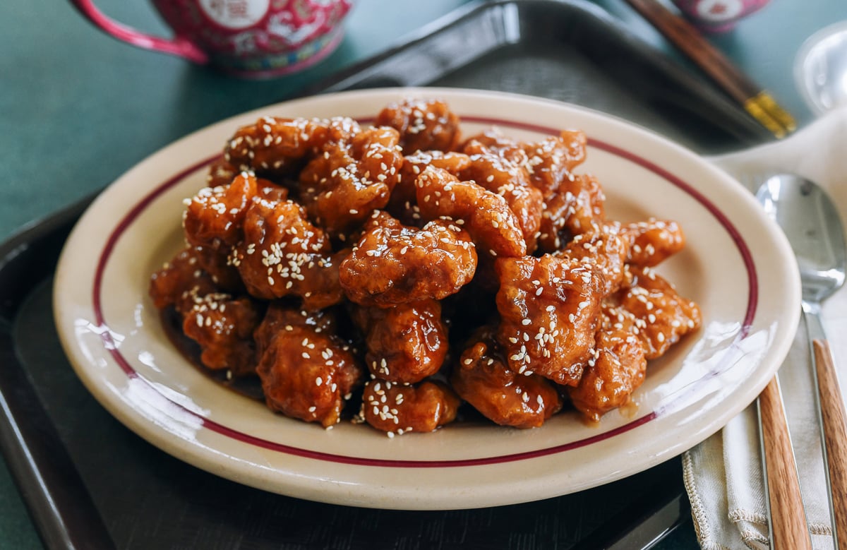 plate of sesame chicken