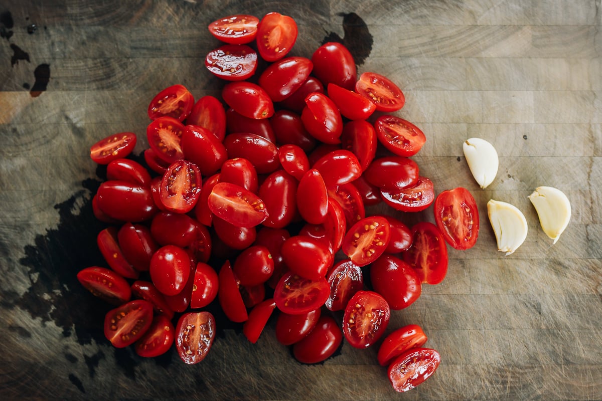 cutting grape tomatoes in half
