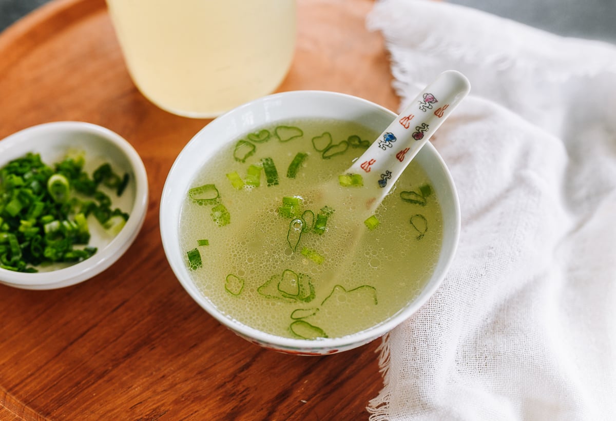 pork stock with chopped scallions