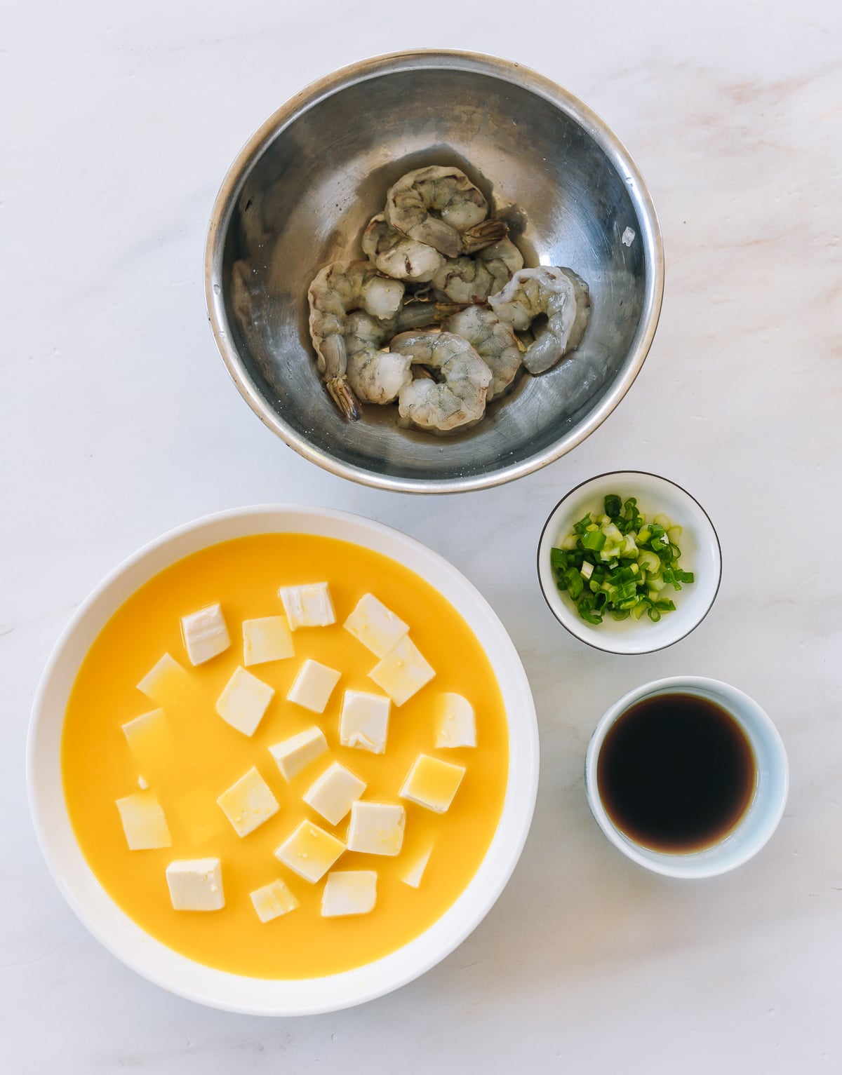 steamed egg with shrimp and tofu ingredients