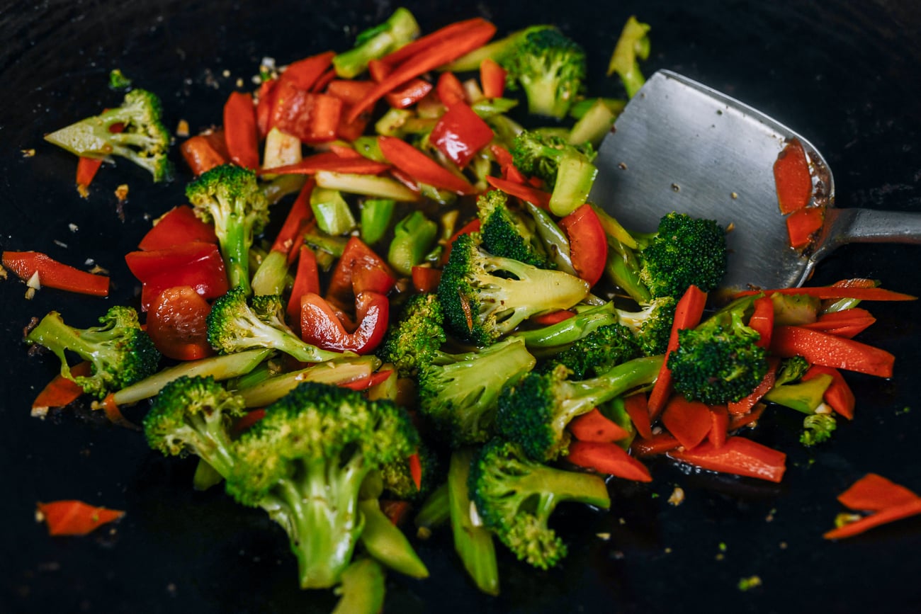 stir-fried mix vegetables in wok