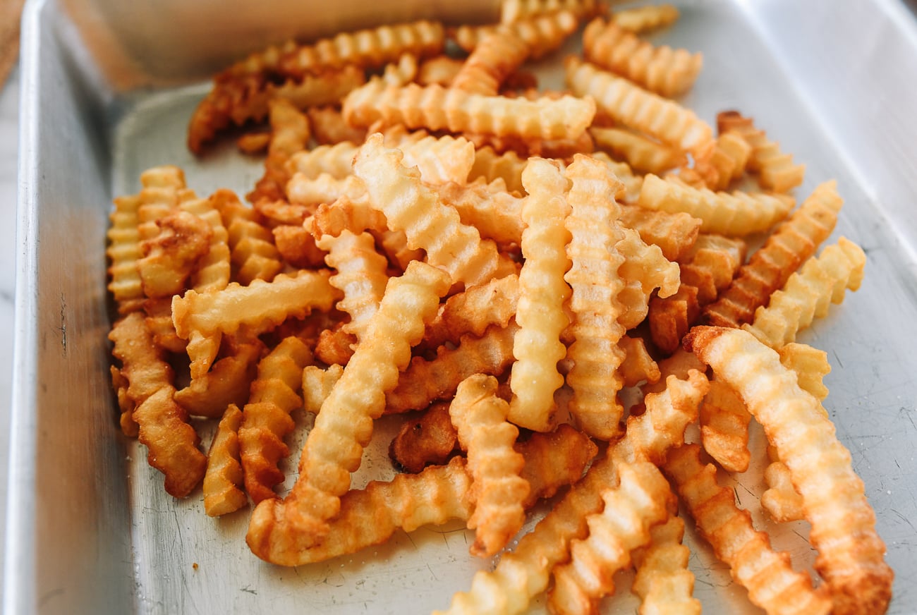 crinkle cut fries in baking pan