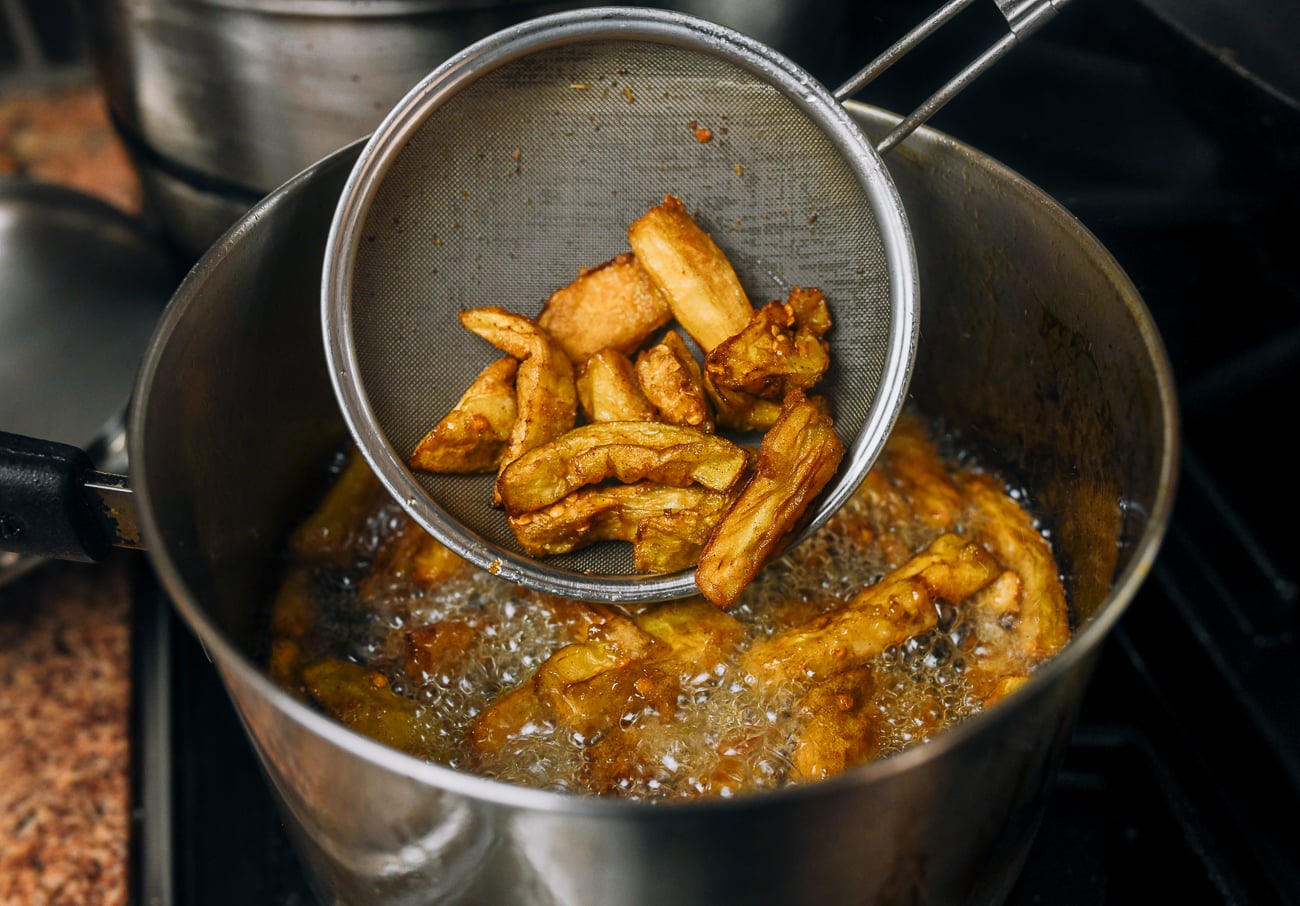 frying eggplant pieces a second time