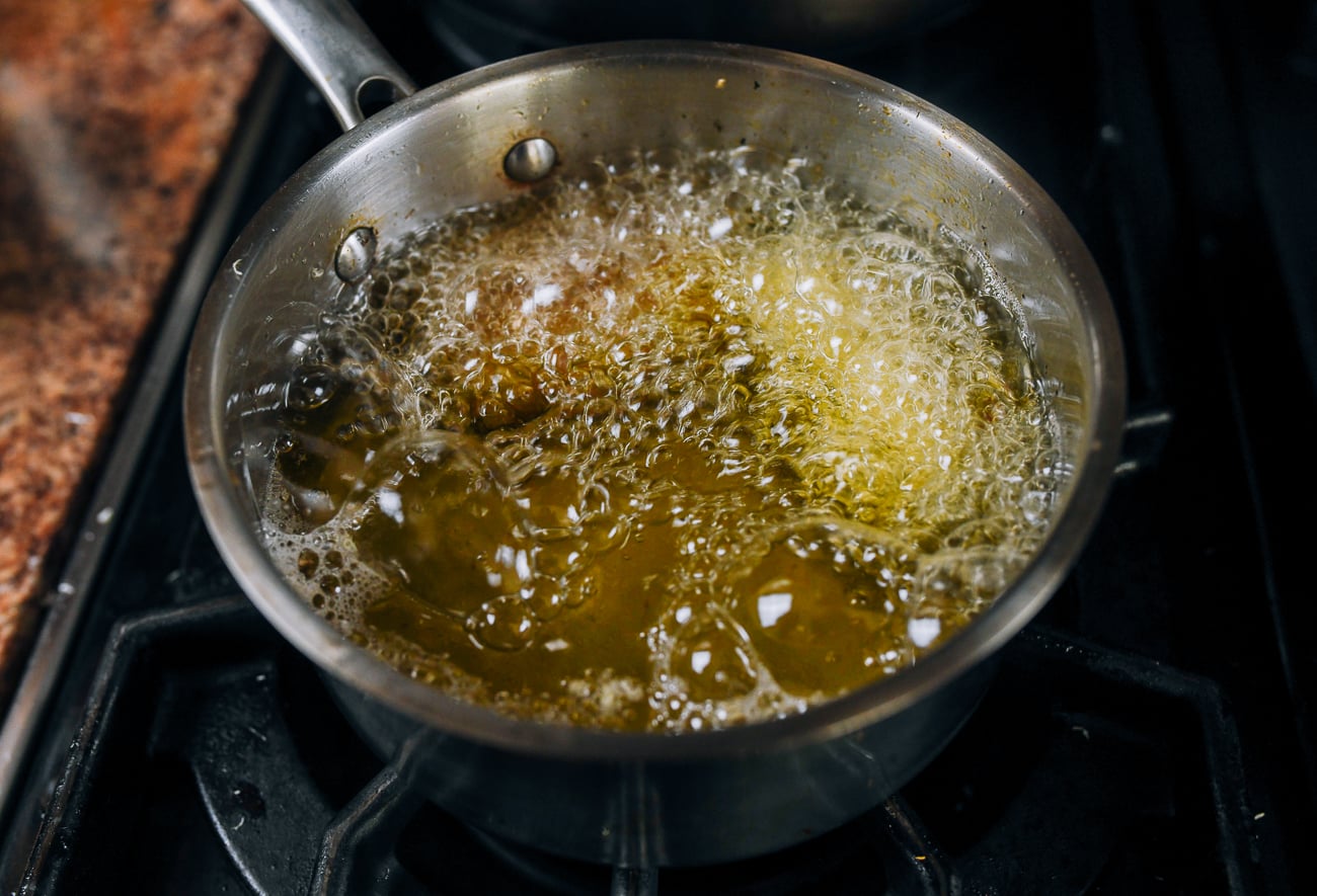 frying milk pudding in oil