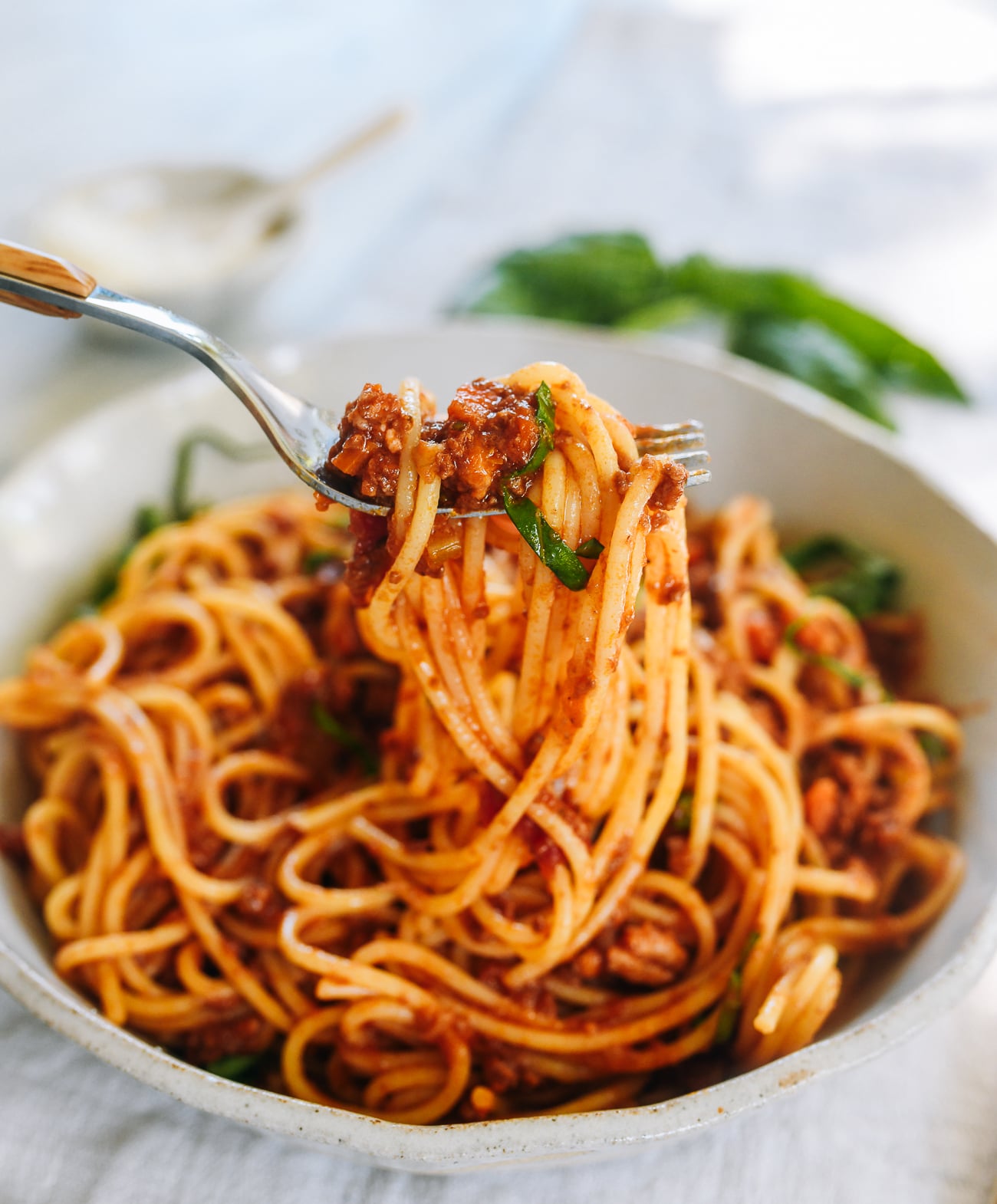 forkful of spaghetti bolognese