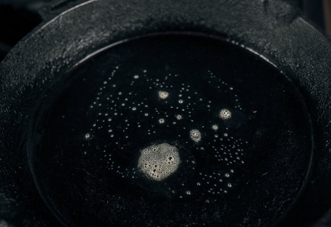 buttered cast iron skillet