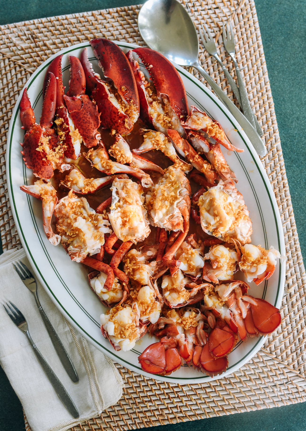 Chinese-style steamed lobster with soy garlic butter