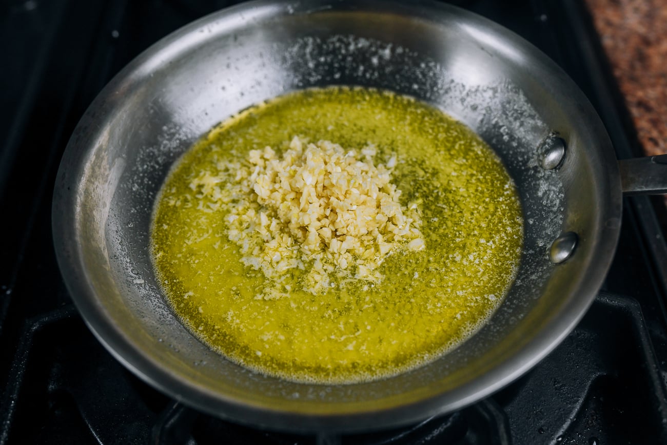butter and garlic in pan