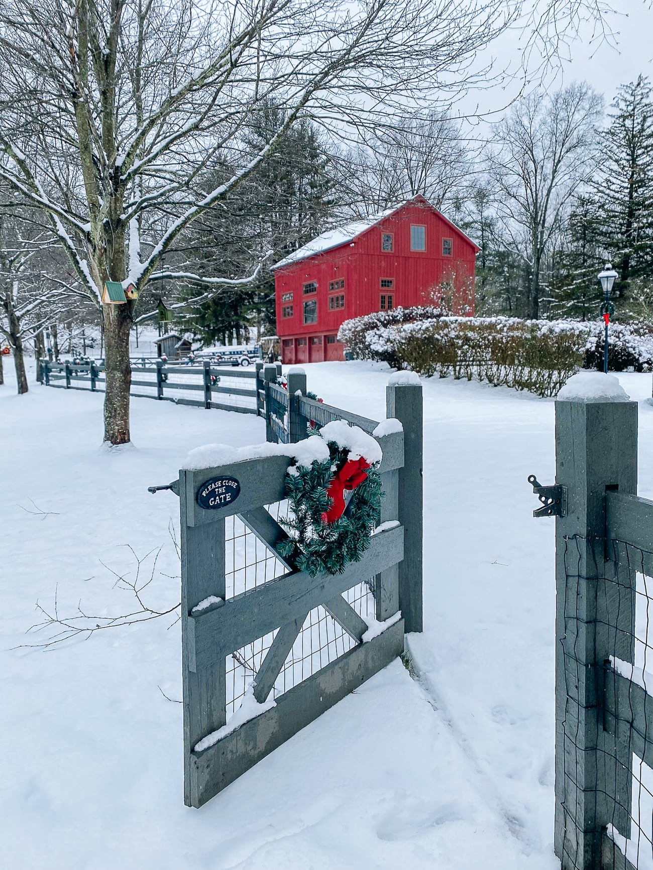 red barn in winter