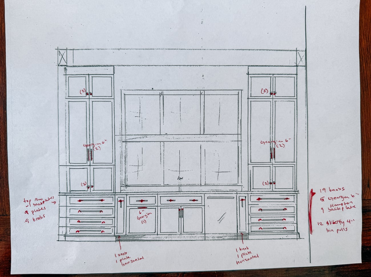 cabinet hardware placement on kitchen elevation drawing